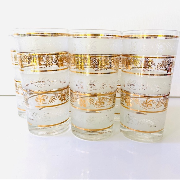 SOLD Vintage Set 6 Frosted Gold Leaf Todd Mid Century Tumblers - MCM Glassware - Picture 6 of 6